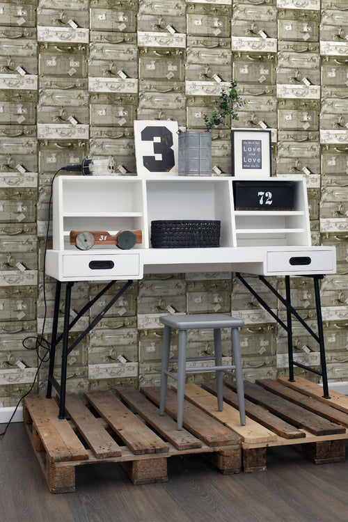 ESTAhome behang vintage koffers lichtbruin - 53 cm x 10.05 m - 138213