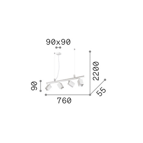 Ideal Lux DYNAMITE Vierkante hanglamp met stang, zwart, 4x GU10 fitting