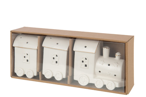 J-Line decoratie Trein - keramiek - wit - LED - vtwonen shop