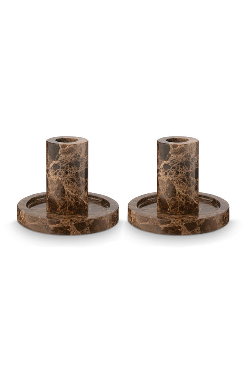 vtwonen Kandelaar Marmer - Bruin - 10.2x7.9cm - set van 2 - vtwonen shop