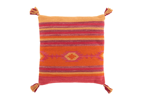 J-Line kussen Vrolijk Etnisch Rechthoek - katoen - roze/paars