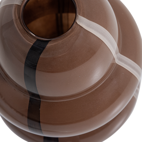 WOOOD vaas Kency - Glas - Bruin Met Streep Donkerbruin - 32x23x23