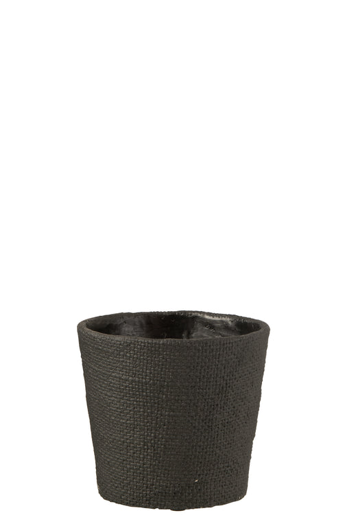 J-Line bloempot Bar - cement - zwart - medium - 2 stuks - Ø 16.5 cm