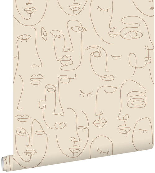 ESTAhome behang line art gezichten lichtbeige - 50 x 900 cm - 139374