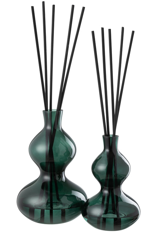 J-Line geurolie + stokjes Cedar Breeze - glas - donkergroen - large - vtwonen shop