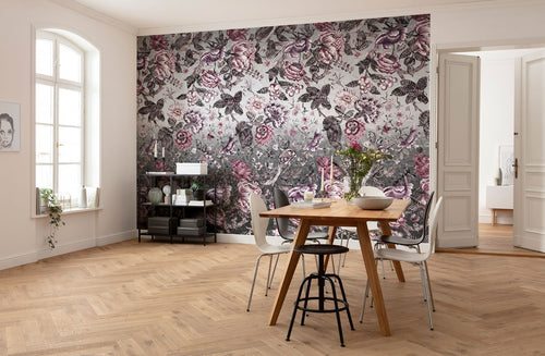 Sanders & Sanders fotobehang bloemen grijs en roze - 400 x 280 cm - 611868 - vtwonen shop