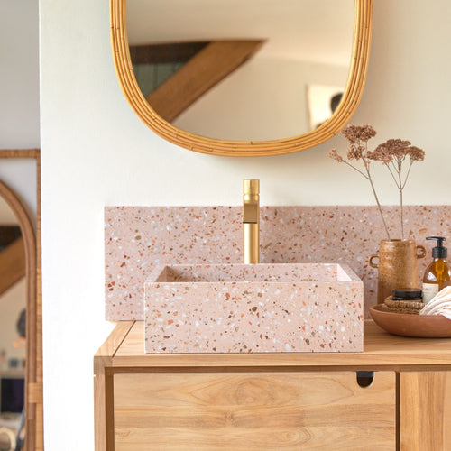 Tikamoon Vierkante waskom van roze premium terrazzo b. 40 cm - Roze