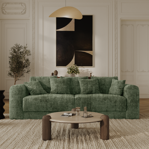 Sia Home - Slaapbank met opbergruimte, notenhout RIO - gewaafd fluweel smaragdgroen 250cm