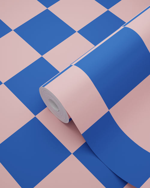 ESTAhome behang geblokt motief roze en koningsblauw - 53 cm x 10.05 m - 130915 - vtwonen shop