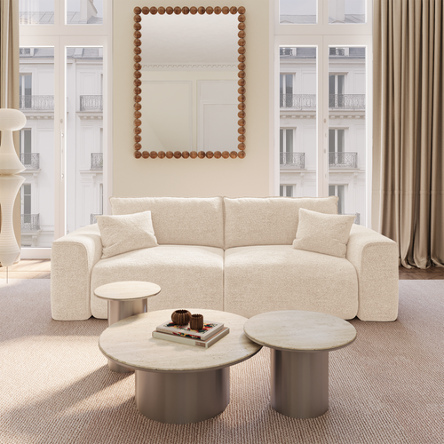 Premium Interiors - Snel uitklapbare slaapbank COMO - bouclé-stof crème 216cm