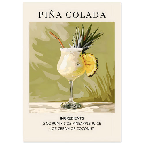 Artfulprints Poster met Lijst Piña Colada cocktail - Ingrediënten   - 70x100 cm - Groen