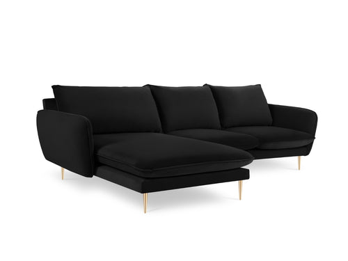 Cosmopolitan Design linker hoekbank Vienna 5-zits, flueel, zwart - 170x255x95cm