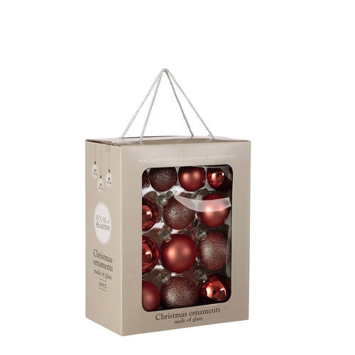 Mica Decorations Kerstballen - 26 Stuks - Ø7 cm - Glazen Ballen voor de Kerstboom en Kerstversiering - Met Piek voor de Top - Glimmende en Glitter