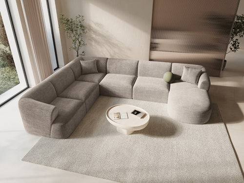 Cosmopolitan Design Modulaire panoramische hoekbank links Campi 7-zits, ribfluwelen cappuccino - 255x330x70cm