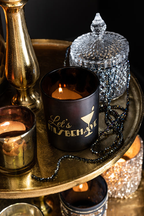 J-Line theelichthouder Gatsby -  glas - zwart/goud - 2 stuks - vtwonen shop