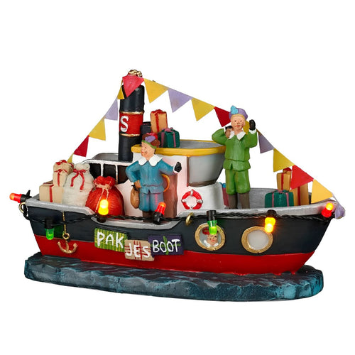 Luville Pakjesboot Small - Miniatuur Kerstdorp Decoratie met Verlichting - Werkt op Batterijen voor Flexibele Plaatsing - Gemaakt van Polyresin - L13