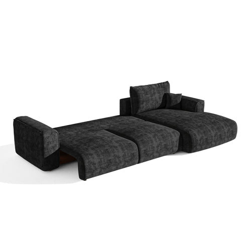 Premium Interiors - Rechthoekige hoekbank met slaapfunctie en opbergruimte COMO - corduroy zwart 297cm