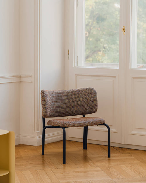 noo.ma Kei Lounge Chair - design fauteuil, metaal en 100% polyester, Black & Grey Mélange