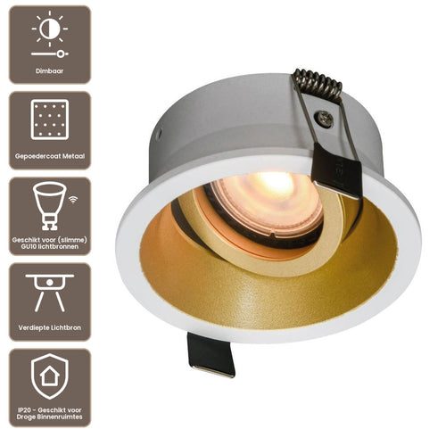 Artdelight Inbouwspot Roura - Wit/Goud