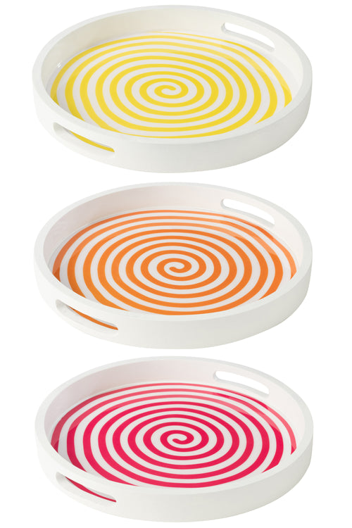 J-Line plateau Rond - hout - roze/oranje/geel - 3 stuks - vtwonen shop