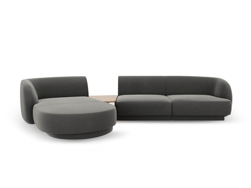 Micadoni linker modulaire bank Miley 3-zits, flueel, lichtgrijs - 178x303x70cm