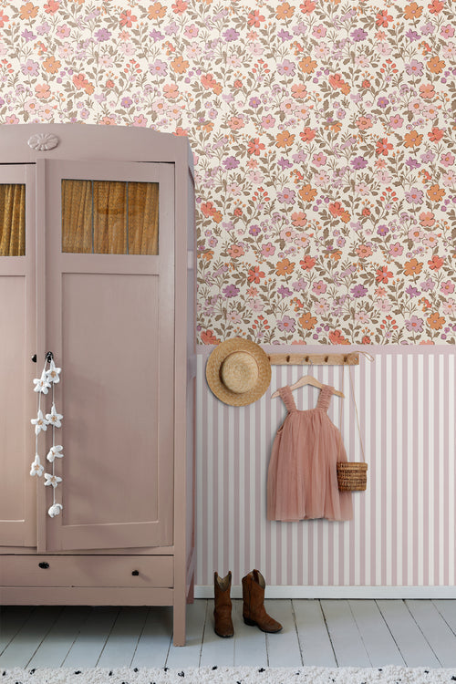 ESTAhome behang bloemetjes paars en oranje - 53 cm x 10.05 m - 131327 - vtwonen shop