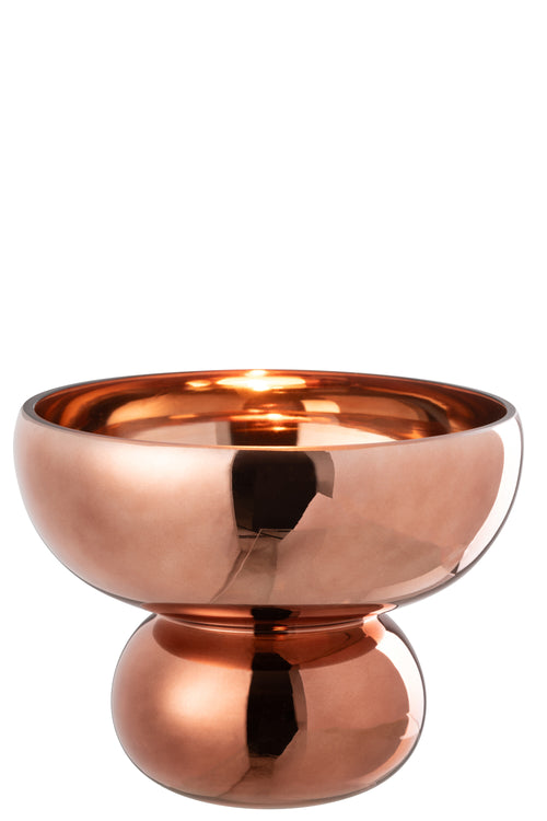 J-Line windlicht Op Voet Afgerond - glas - bruin - Ø 23 cm