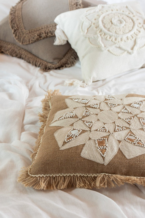 J-Line kussen Bloem Abstract - jute - naturel/beige