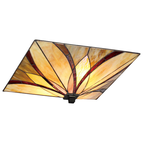 Elstead Asheville - 2-lichts plafondinbouwlamp brons, tiffany glas, E27