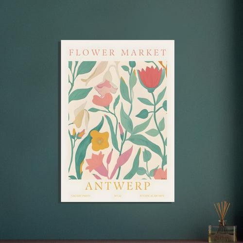 Artfulprints Poster met Lijst Flower market - Antwerp   - A4 21x29.7 cm - Meerkleurig
