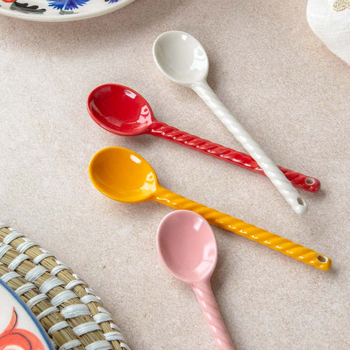 Return to Sender Lepels 15 cm keramiek - rood en geel - Set van 4