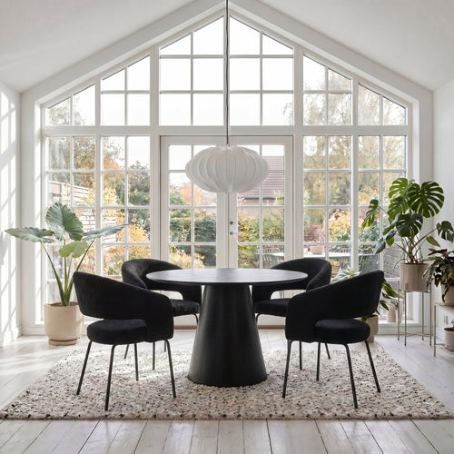 Furnhouse eetkamerstoelen armleuning Natalie - Zwart - Stof (Bouclé) - Set van 2