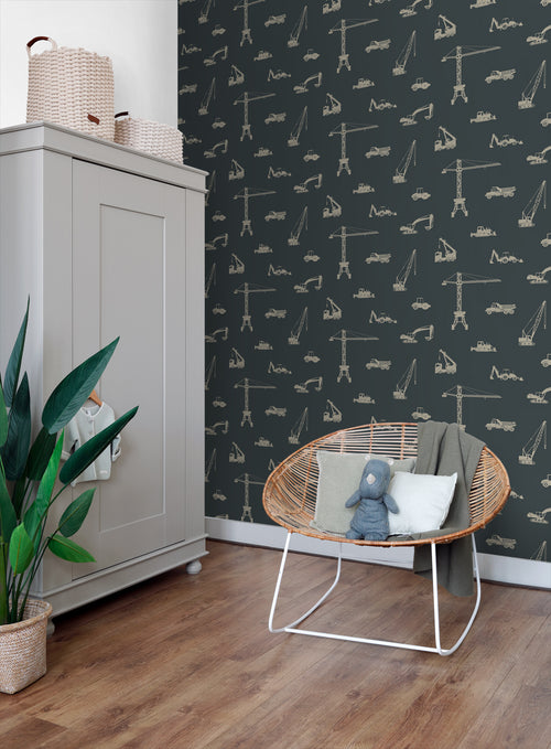 ESTAhome behang voertuigen vergrijsd donker blauw - 53 cm x 10.05 m - 139973