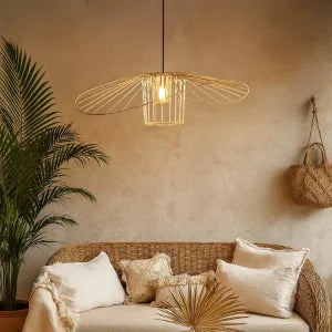 Design Rotan Hanglamp Ø90 cm – Unieke Handgemaakte Plafondlamp van Rotan & Touw – Grote Eyecatcher voor Horeca, Eettafel of Loft – Bohemian en Indu...