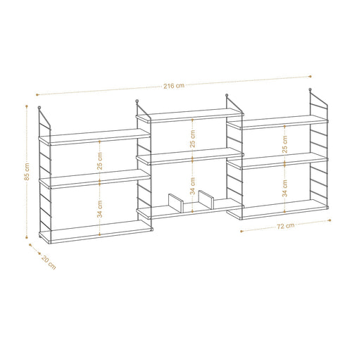 Calicosy - Hangende wandplank 9 planken Laba - 20x216x85 cm