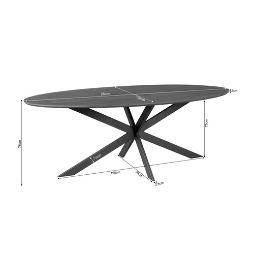 Starfurn Eettafel Ferris - Ovaal Zwart Hout - 280x110x76cm