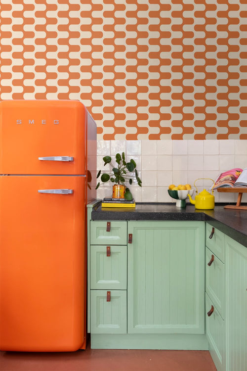 ESTAhome behang golvende lijnen oranje en beige - 50 x 900 cm - 132141