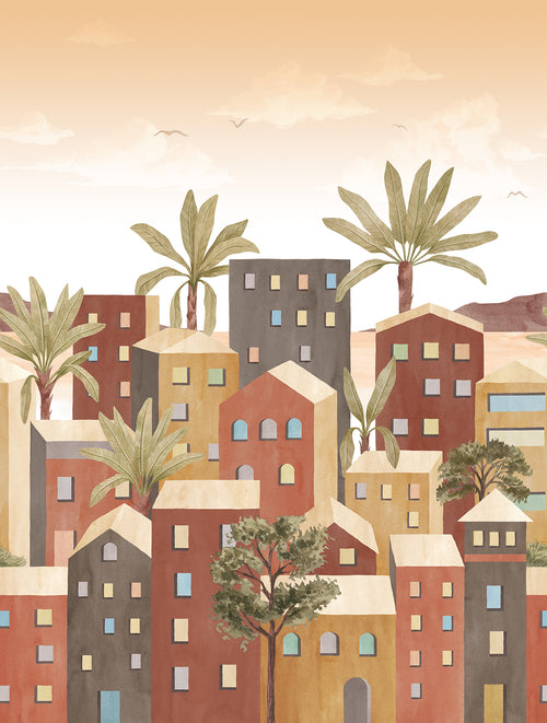 Sanders & Sanders fotobehang mediterrane huisjes terracotta - 212 x 280 cm - 640833