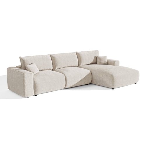 Premium Interiors - Rechthoekige hoekbank met snelle slaapfunctie COMO - kettingweefsel met een zachte textuur crème 300cm