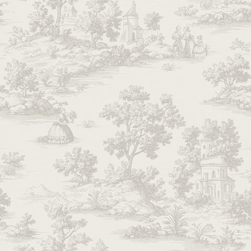 Sanders & Sanders behang toile de jouy print beige - 53 cm x 10 m - 641034