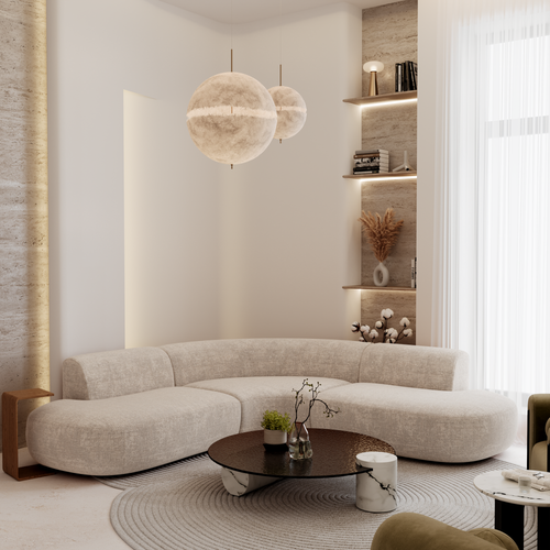 Premium Interiors - Hoekbank WONDER - gewaafd fluweel crème 90cm