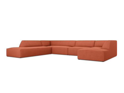 Micadoni Panoramische hoekbank links Ruby 7-zits, structurele stof, koraal - 273x366x69cm
