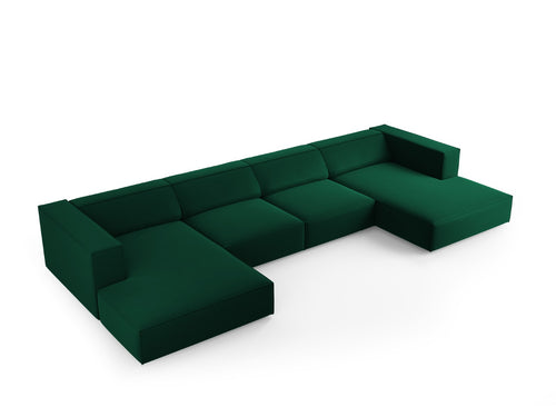 Cosmopolitan Design Panoramische bank Arendal 6-zits, flueel, flessengroen - 166x364x70cm