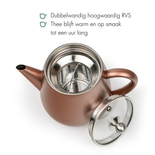 Bredemeijer - Dubbelwandige theepot Eva - 1,1 liter - Roestbruin - Met filter - vtwonen shop