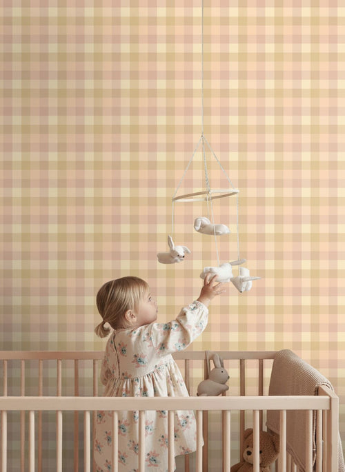 ESTAhome behang ruiten roze en beige - 50 x 900 cm - 132066
