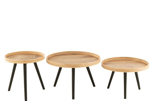 J-Line koffietafel Rond - hout - naturel - 3 stuks