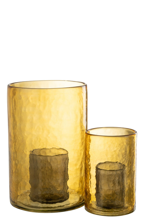 J-Line windlicht Dubbel - glas - geel - large