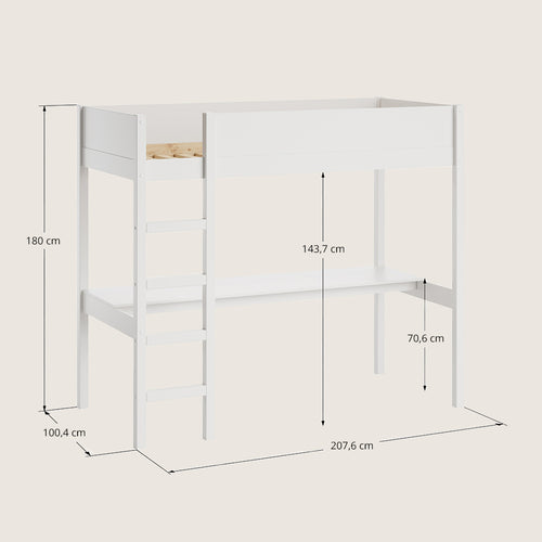 Petite Amélie Hoogslaper met bureau Sommet – 90x200 cm – Wit – Trap links en rechts monteerbaar – Ruimtebesparend - vtwonen shop