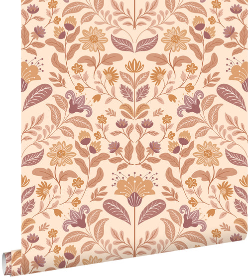 ESTAhome behang vintage bloemen beige en paars - 50 x 900 cm - 131896