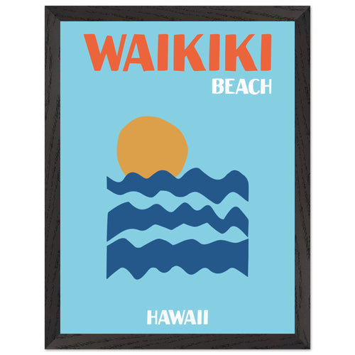 Artfulprints Poster met Lijst Hawaii - Waikiki Beach   - 30x40 cm - Blauw